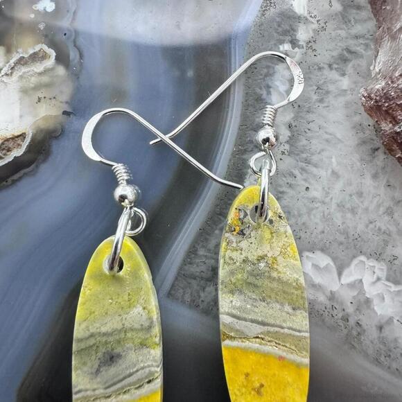 Sterling Silver Oval Bumblebee Jasper Slab Dangle Earrings For Women #166 - Picture 6 of 10